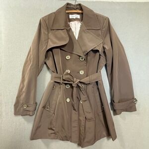 Calvin Klein Double Breasted Beige Belted Rain Trench Coat Women Size Large